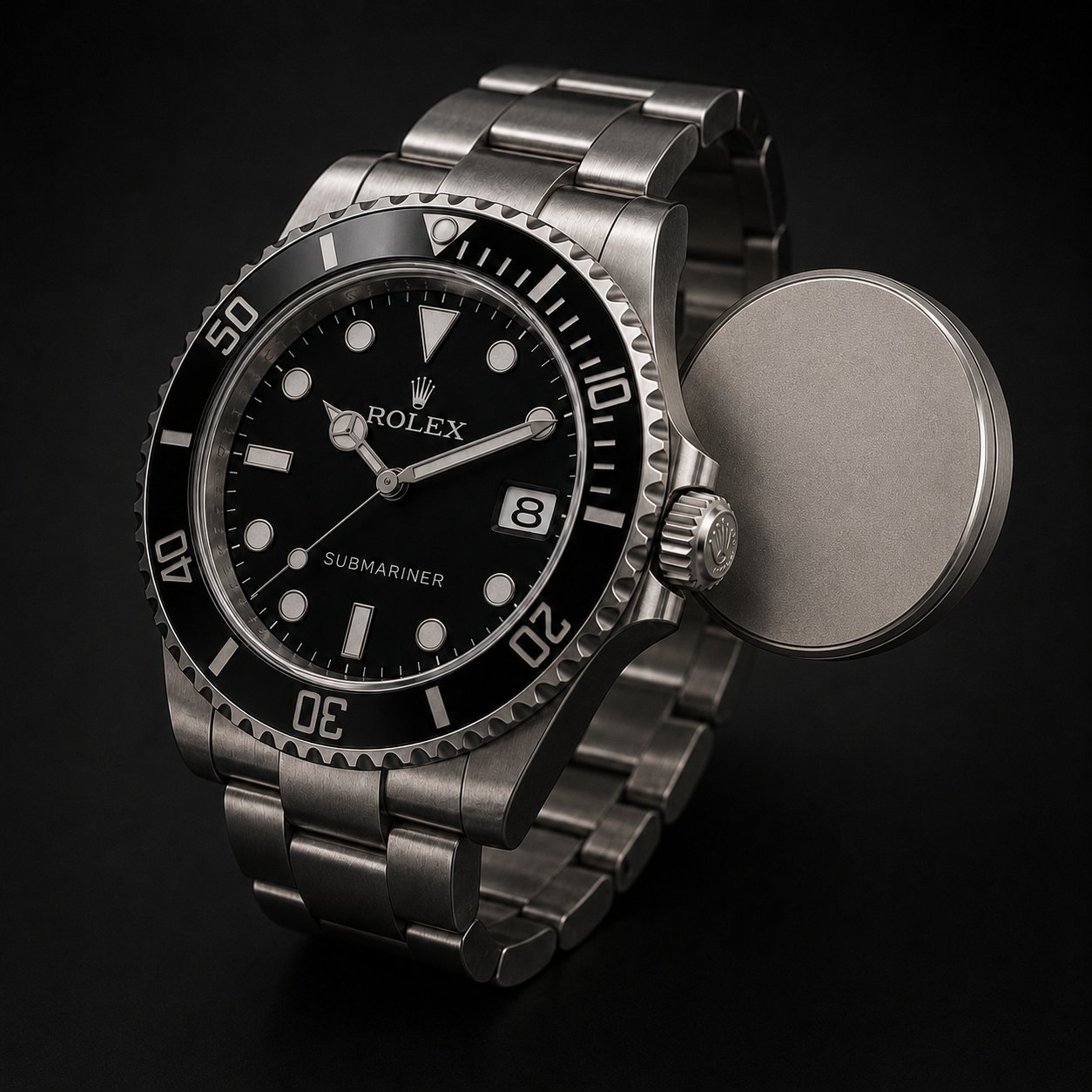 nestor module epoxy side beside a Rolex Submariner